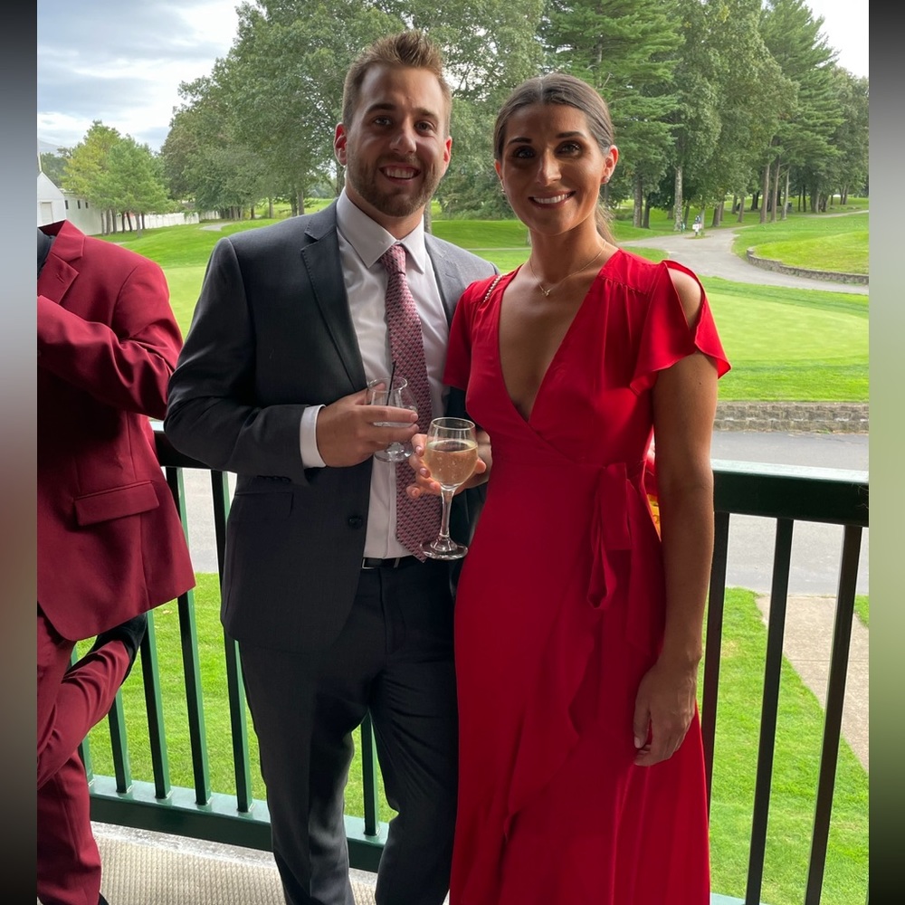 Red wrap dress
